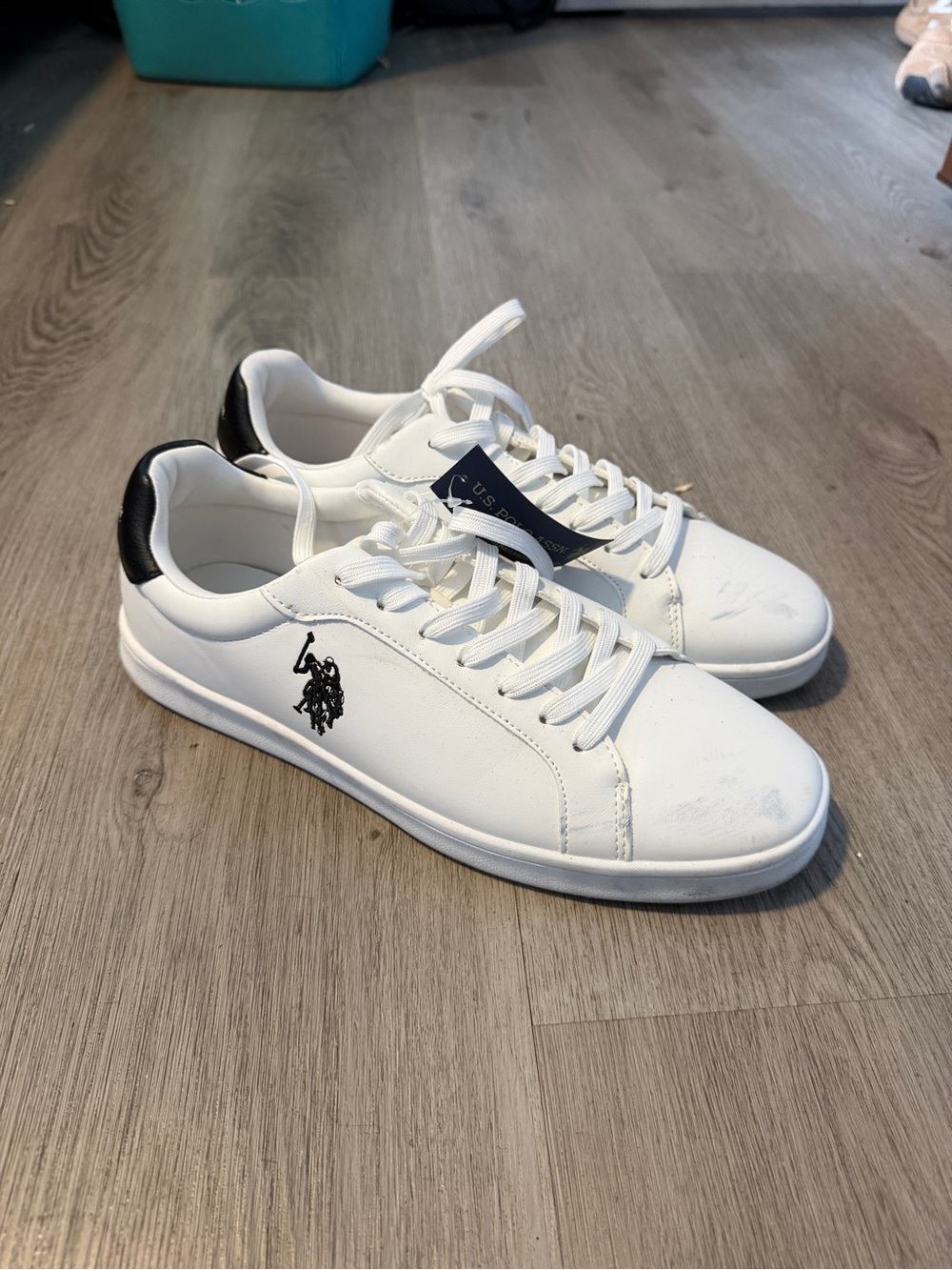 U.S. Polo Assn. Men’s White Sneakers with Black Heel and Logo